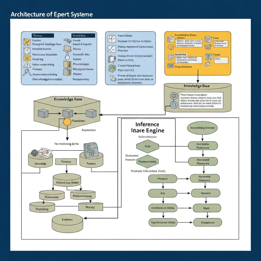 Architecture of Expert Systems - Shows Knowledge Base, Inference Engine, Working Memory, and User Interface components