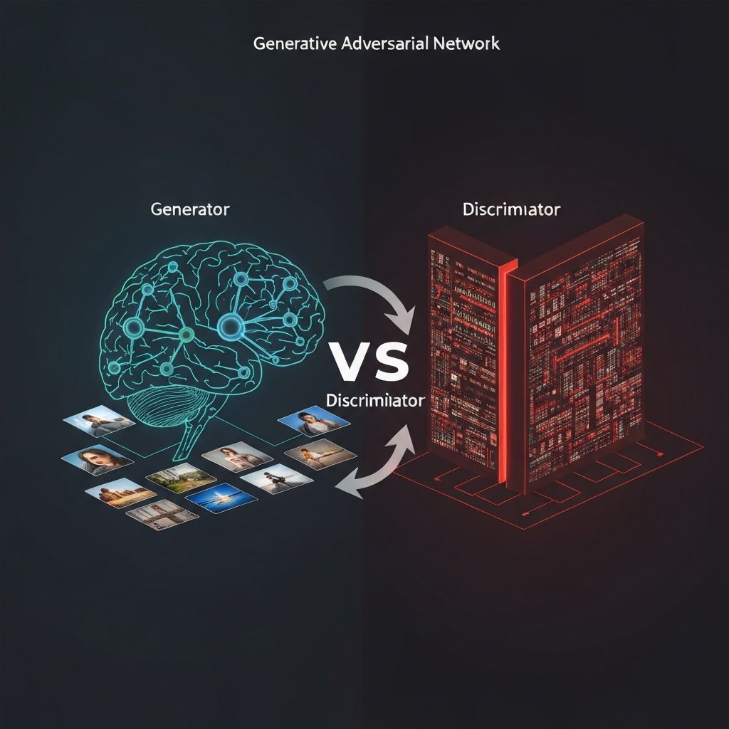 GAN Architecture - Generator creates images, discriminator evaluates authenticity